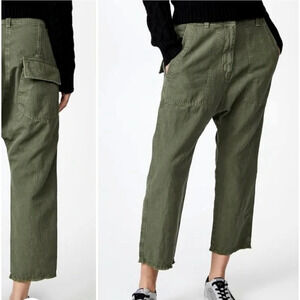 Nili Lotan 6 Slouchy Luna Pant $395 Cropped Drop Crotch Cotton Army Green